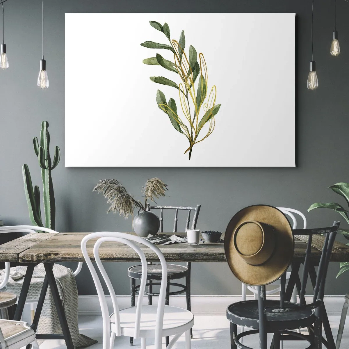 Quadro su tela - Stampe su Tela - Ramo verde con foglie su sfondo bianco - 120x80cm - Tutto ciò che è buono - Decorazione murale moderna per soggiorno e camera da letto ARTTOR