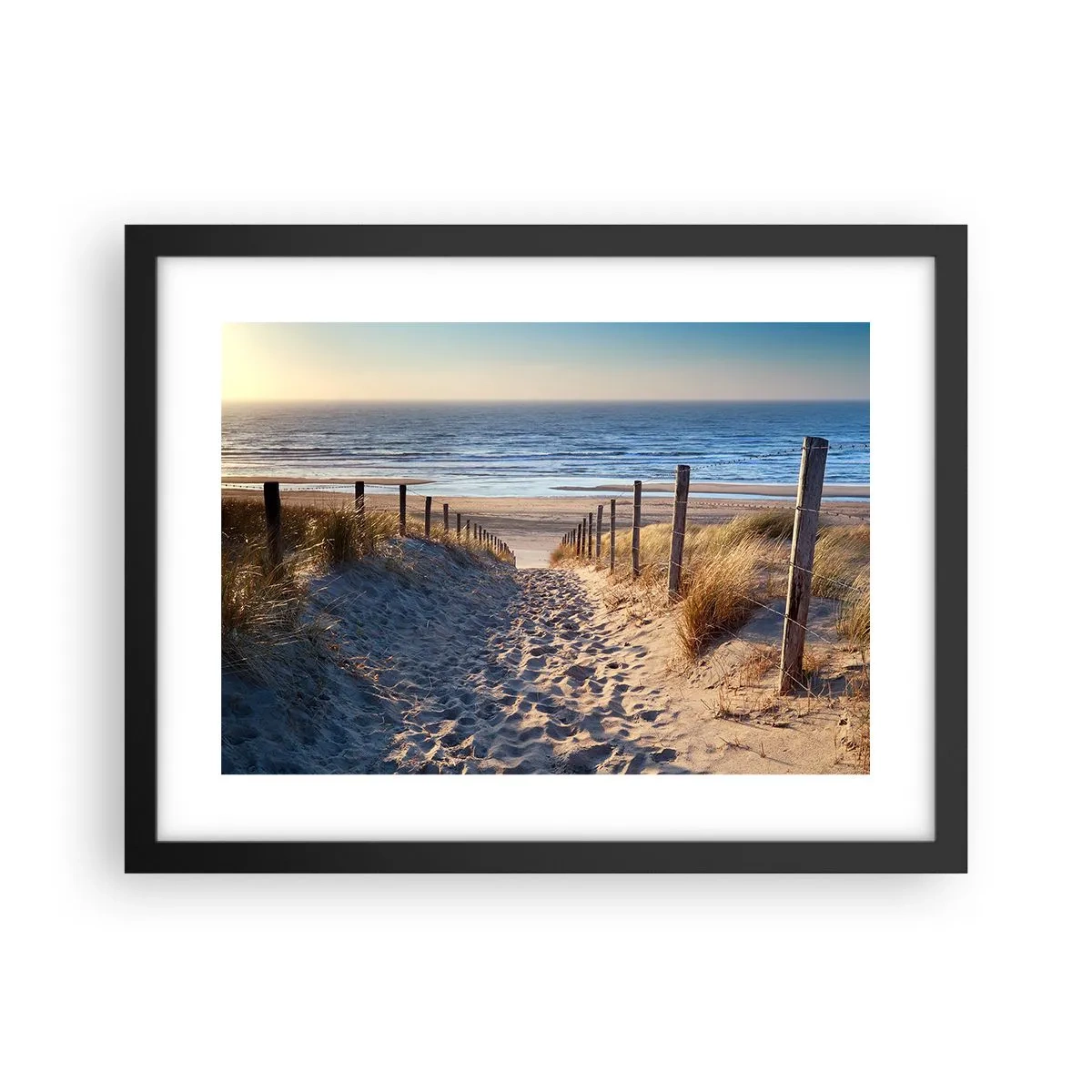 Poster in cornice nera - Rumore del mare, uccelli che cantano, spiaggia selvatica tra i cespugli... - 40x30 cm