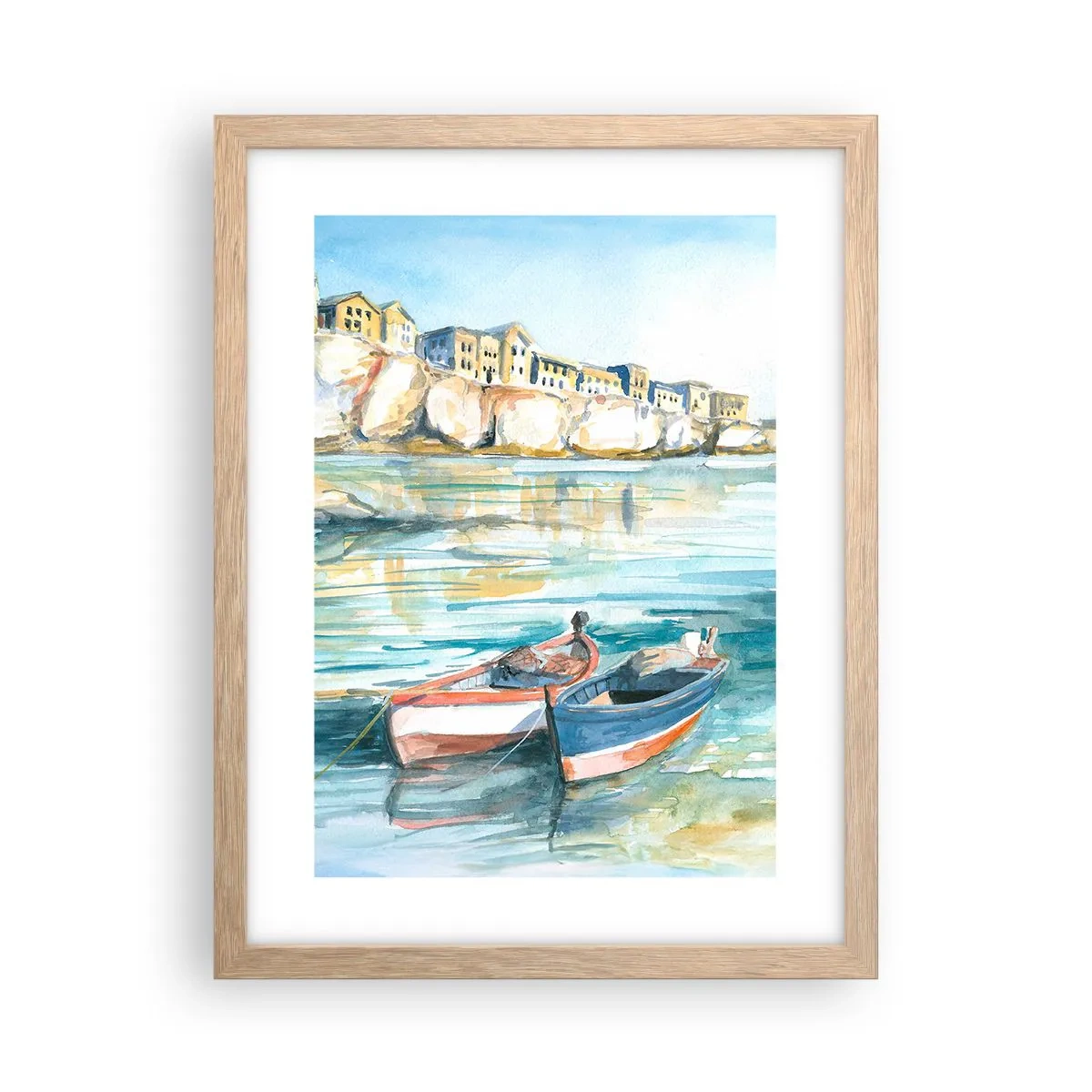 Poster in cornice rovere chiaro - Paesaggio in azzurro - 30x40 cm