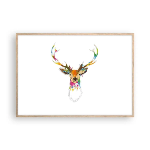 Poster in cornice rovere chiaro - Mite cerbiatto immerso nel colore - 100x70 cm