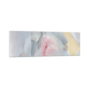 Quadro su vetro - Pennellate pastello astratte nelle tonalità del rosa e del grigio. - 160x50cm - Nel mondo pastello - Decorazione murale moderna per soggiorno e camera da letto ARTTOR