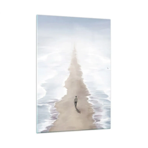 Quadro su vetro - Una figura che cammina da sola verso l'orizzonte tra le onde - 50x70cm - Un futuro luminoso - Decorazione murale moderna per soggiorno e camera da letto ARTTOR