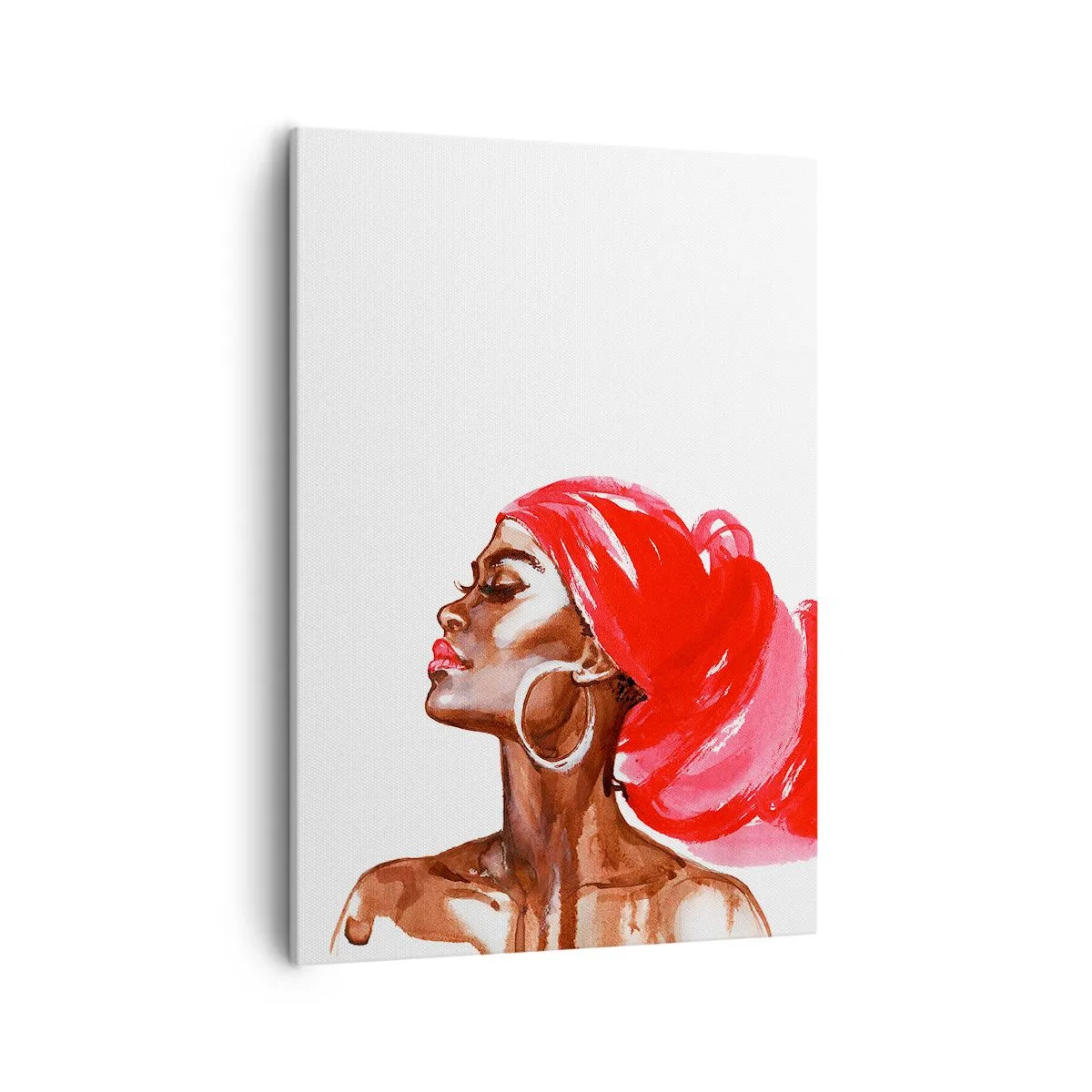 Quadro su tela - Stampe su Tela - Profilo di una donna con turbante rosso e orecchini - 50x70cm - C'è un vento che allarga le narici dell'uomo - Decorazione murale moderna per soggiorno e camera da letto ARTTOR