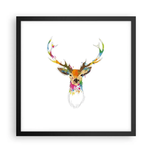Poster in cornice nera - Mite cerbiatto immerso nel colore - 40x40 cm