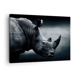 Quadro su tela - Stampe su Tela - Ritratto in bianco e nero di un rinoceronte su sfondo scuro - 70x50cm - Profilo destro - Decorazione murale moderna per soggiorno e camera da letto ARTTOR