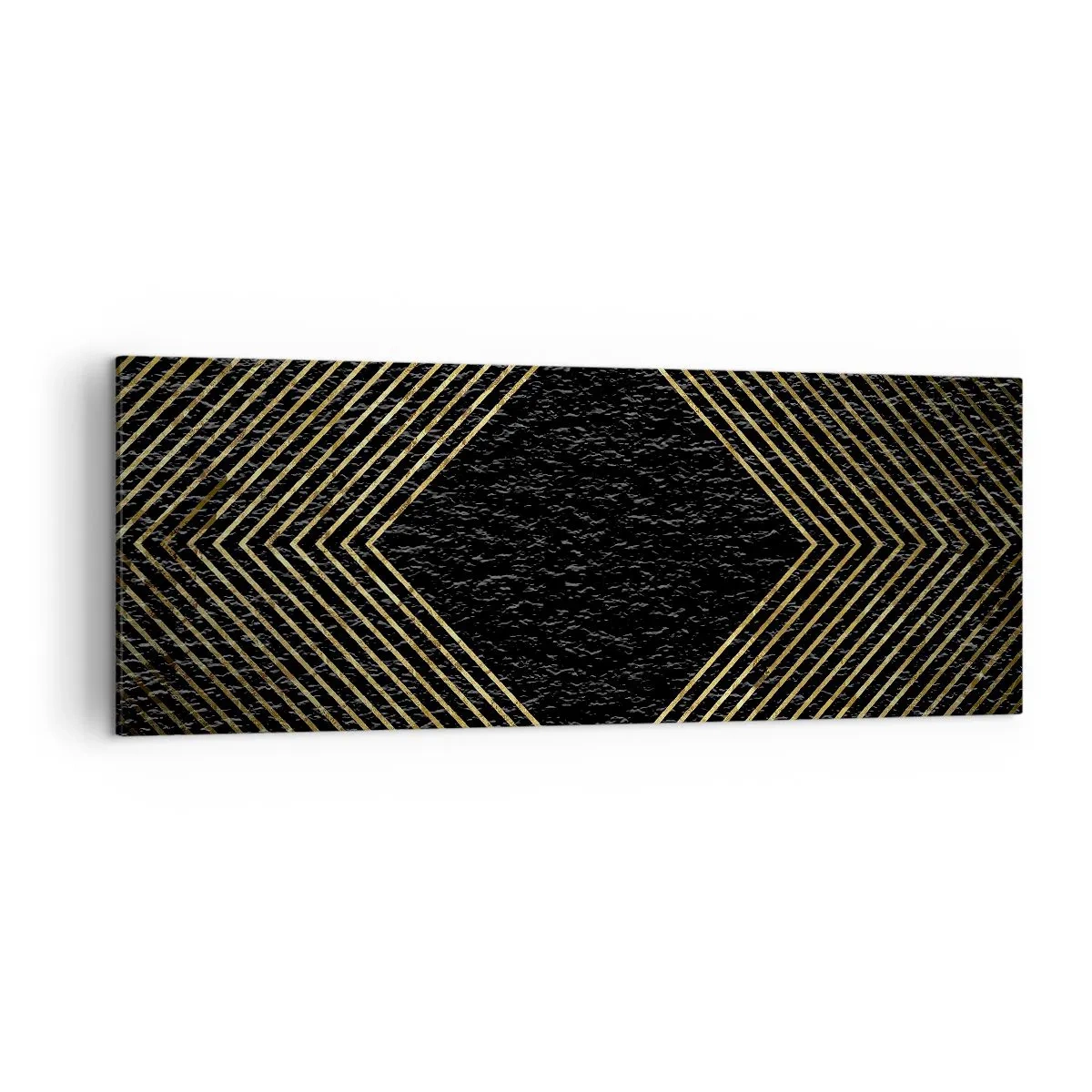 Quadro su tela - Stampe su Tela - Sfondo nero con motivo geometrico di linee dorate - 140x50cm - Geometria in stile glamour - Decorazione murale moderna per soggiorno e camera da letto ARTTOR