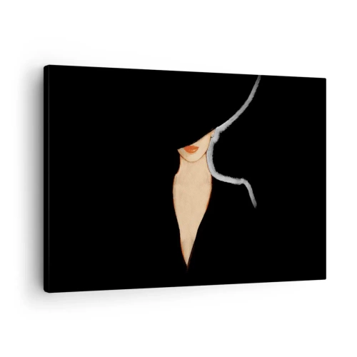 Quadro su tela - Stampe su Tela - Silhouette di una donna con un cappello su uno sfondo nero - 70x50cm - Eleganza e stile - Decorazione murale moderna per soggiorno e camera da letto ARTTOR