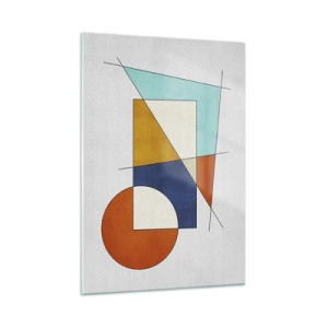 Quadro su vetro - Forme geometriche colorate su uno sfondo chiaro in stile modernista - 50x70cm - Astrazione: gioco modernista - Decorazione murale moderna per soggiorno e camera da letto ARTTOR