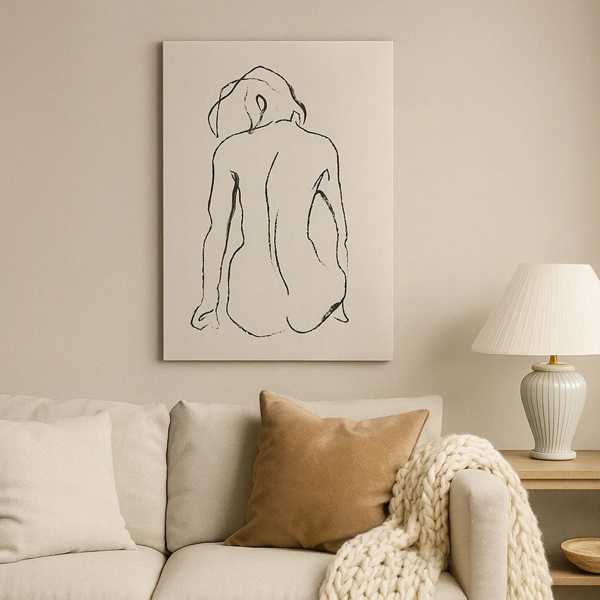 Quadro su tela - Stampe su Tela - Uno schizzo sottile della silhouette di una ragazza vista da dietro - 50x70cm - Nudo di ragazza - Decorazione murale moderna per soggiorno e camera da letto ARTTOR