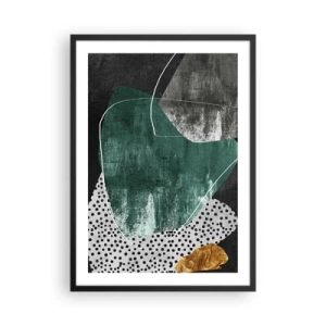 Poster in cornice nera - Composizione astratta in verde e oro - 50x70cm - Astrazione colorata con petalo d'oro - Decorazione murale moderna per soggiorno e camera da letto ARTTOR