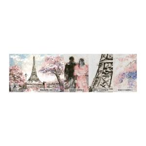 Campione di Fotomurale Premium Sand - Passeggiata a Parigi in aprile - Città, Torre Eiffel, Vicolo del parco - 100x30 cm