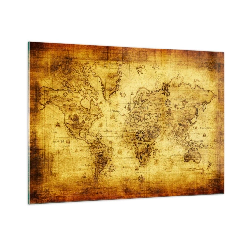 Quadro su vetro - Vecchia mappa del mondo d'epoca - 100x70cm - Questo mondo è strano - Decorazione murale moderna per soggiorno e camera da letto ARTTOR
