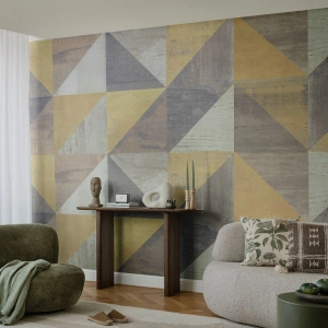 Fotomurali Premium Sand - Triangoli geometrici nei toni dell'oro e del grigio - 100x70cm - Secondo i triangoli - Decorazione murale moderna per soggiorno e camera da letto ARTTOR
