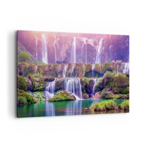 Quadro su tela - Stampe su Tela - Cascate immerse nel verde con luci pastello - 120x80cm - La scala verso il cielo - Decorazione murale moderna per soggiorno e camera da letto ARTTOR