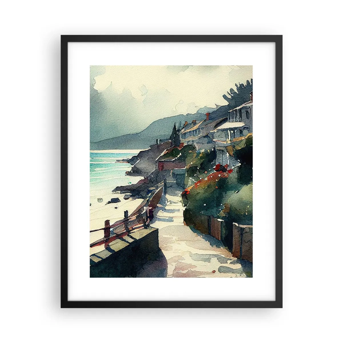 Poster in cornice nera - Cittadina mediterranea - 40x50 cm