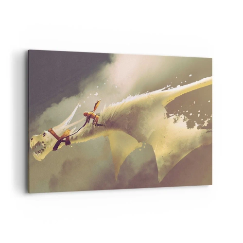 Quadro su tela - Stampe su Tela - Illustrazione di un cavaliere di draghi in un paesaggio fantasy nuvoloso - 100x70cm - Per salvare il mondo - Decorazione murale moderna per soggiorno e camera da letto ARTTOR