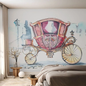 Fotomurali Premium Sand - Illustrazione ad acquerello di una carrozza retrò - 100x70cm - Al matrimonio o al ballo? - Decorazione murale moderna per soggiorno e camera da letto ARTTOR