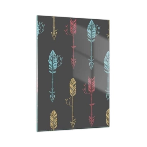 Quadro su vetro - Frecce colorate su sfondo scuro in un layout grafico - 50x70cm - In ordine - Decorazione murale moderna per soggiorno e camera da letto ARTTOR