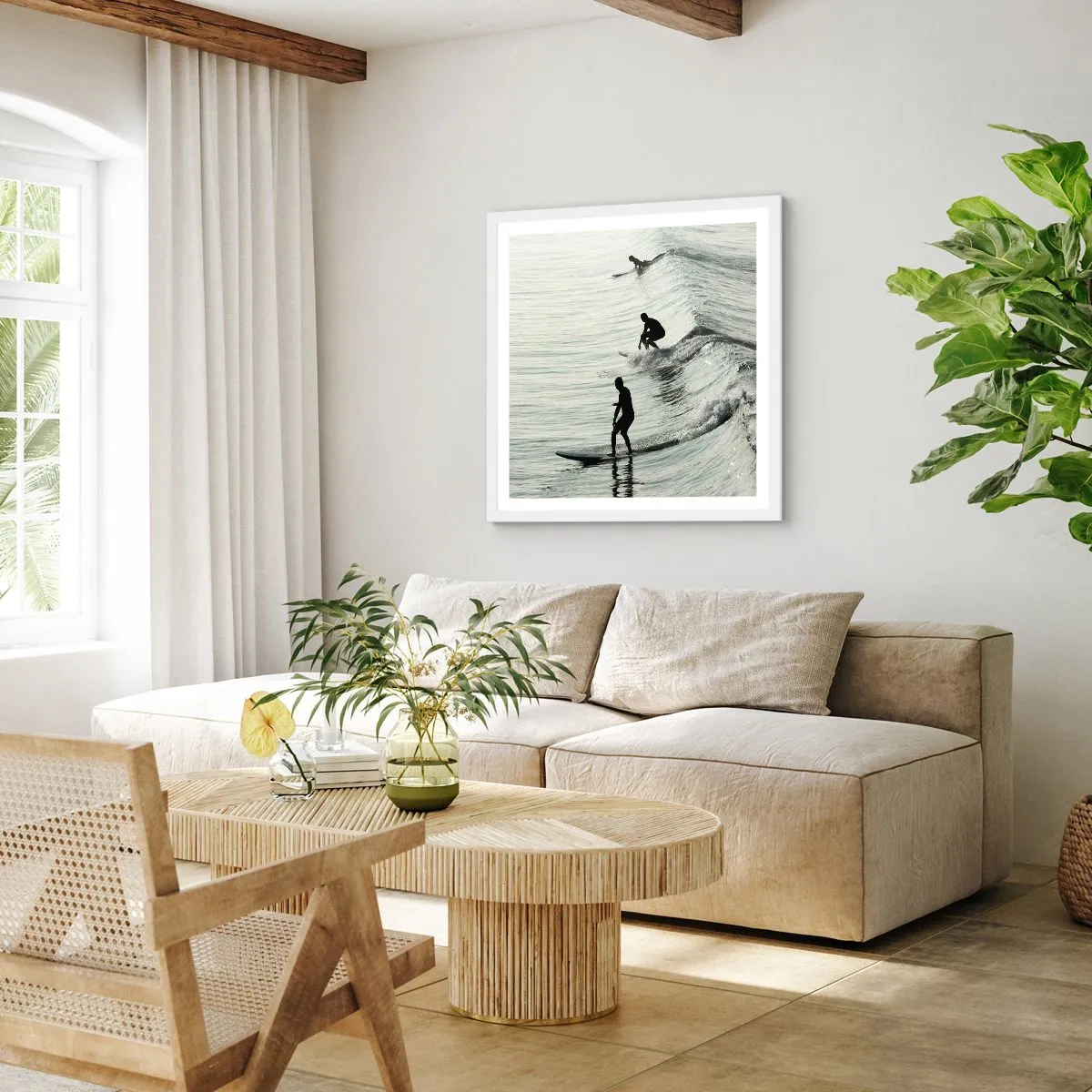 Poster in cornice bianca - Onde all'incontro - 60x60 cm