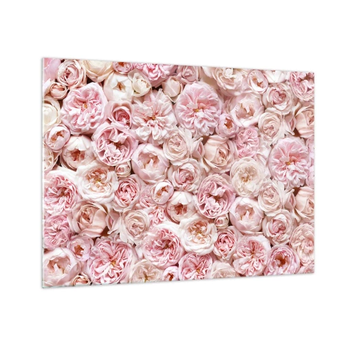 Quadro su vetro - Rose pastello in una fitta composizione floreale - 70x50cm - Coperto di rose - Decorazione murale moderna per soggiorno e camera da letto ARTTOR