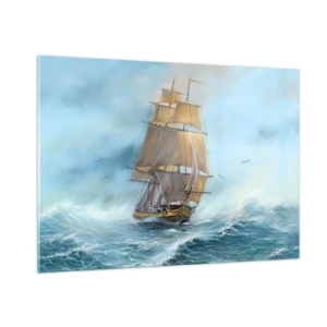 Quadro su vetro - Una nave a vela in un mare in tempesta in stile pittorico - 100x70cm - Frangendo i flutti - Decorazione murale moderna per soggiorno e camera da letto ARTTOR