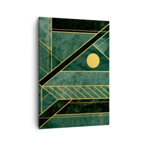 Quadro su tela - Stampe su Tela - Design geometrico verde e oro con un motivo elegante - 50x70cm - Dinamica di oro e azzurro - Decorazione murale moderna per soggiorno e camera da letto ARTTOR