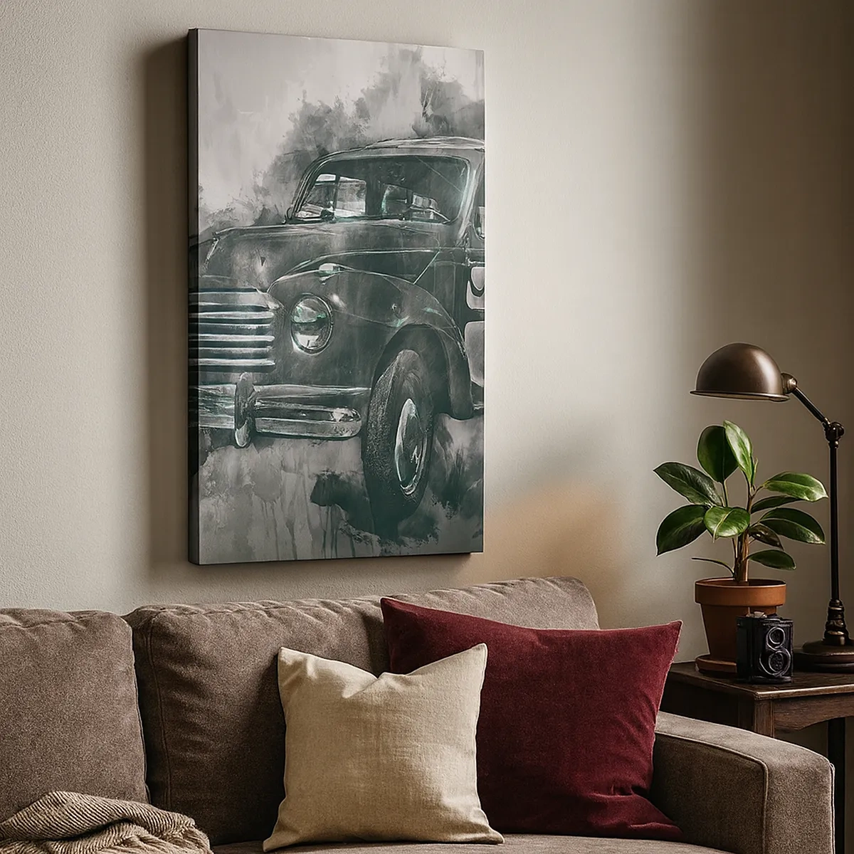 Quadro su tela - Stampe su Tela - Un'auto retrò classica con uno sfondo artistico - 50x70cm - L'onorato antenato - Decorazione murale moderna per soggiorno e camera da letto ARTTOR