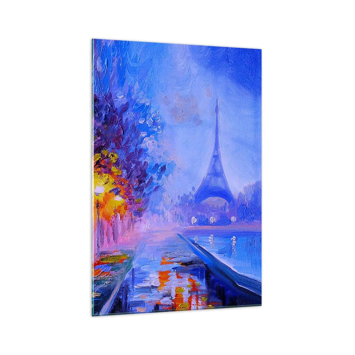 Quadro su vetro - Un viale con lampioni a Parigi con la Torre Eiffel sullo sfondo - 70x100cm - Passeggiata da sogno - Decorazione murale moderna per soggiorno e camera da letto ARTTOR