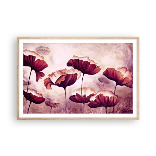 Poster in cornice rovere chiaro - Petalo rosso e bianco - 91x61 cm