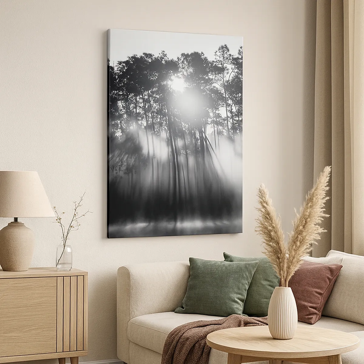 Quadro su tela - Stampe su Tela - Foresta bianca e nera nella nebbia mattutina - 50x70cm - Sole irrefrenabile - Decorazione murale moderna per soggiorno e camera da letto ARTTOR