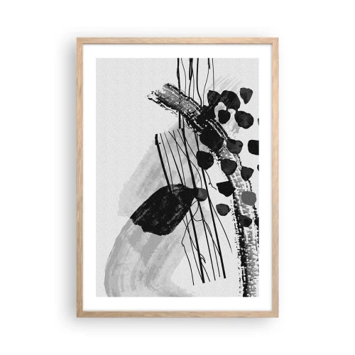 Poster in cornice rovere chiaro - Astrazione organica in bianco e nero - 50x70 cm