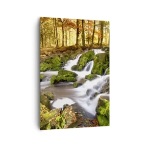 Quadro su tela - Stampe su Tela - Un paesaggio boscoso con una cascata circondata dal muschio - 70x100cm - Rapido nel bosco autunnale - Decorazione murale moderna per soggiorno e camera da letto ARTTOR