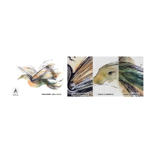 Campione di Fotomurale Premium Sand - Sulle ali della poesia - Astrazione, Uccello, Libro - 100x30 cm