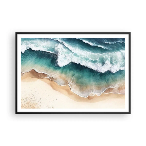 Poster in cornice nera - Vista della spiaggia e delle onde del mare nelle tonalità del turchese - 100x70cm - L'eterno incontro - Decorazione murale moderna per soggiorno e camera da letto ARTTOR