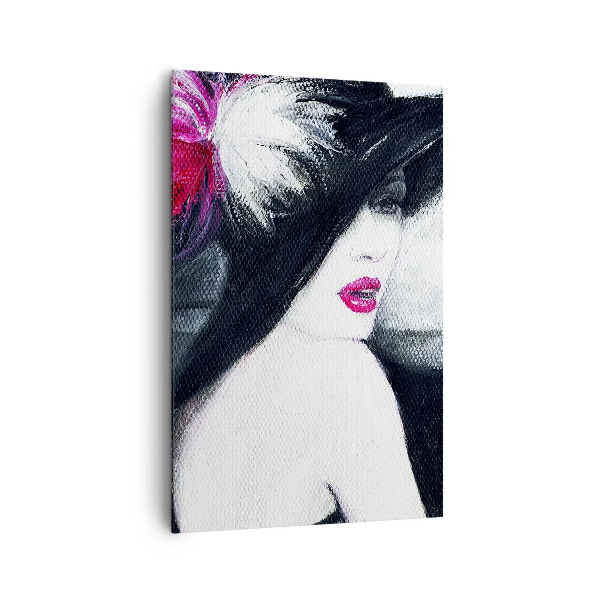 Quadro su tela - Stampe su Tela - Donna elegante con cappello piumato - 80x120cm - Sempre un mistero - Decorazione murale moderna per soggiorno e camera da letto ARTTOR