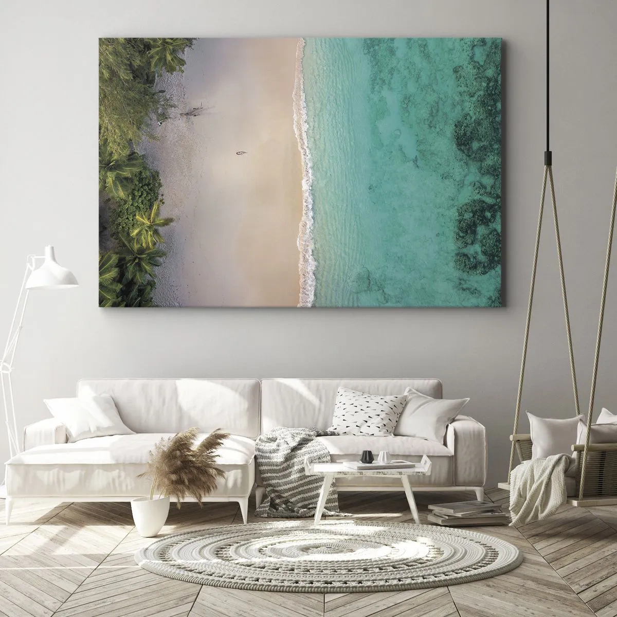 Quadro su tela - Stampe su Tela - Vista aerea di una spiaggia tropicale con acqua turchese - 120x80cm - Spiaggia del paradiso - Decorazione murale moderna per soggiorno e camera da letto ARTTOR