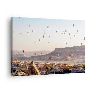Quadro su tela - Stampe su Tela - Cappadocia con mongolfiere sullo sfondo di pittoresche colline - 70x50cm - Come navi nel cielo - Decorazione murale moderna per soggiorno e camera da letto ARTTOR