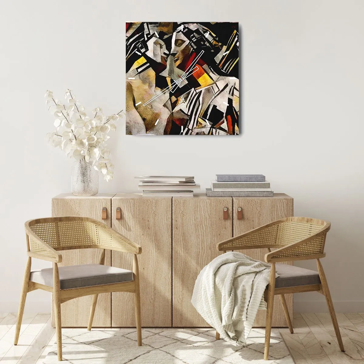 Orologio da parete - Orologio in Vetro - Composizione astratta con sagome in forma dinamica - 30x30cm - Bacio di statue - Decorazione murale moderna per soggiorno e camera da letto ARTTOR