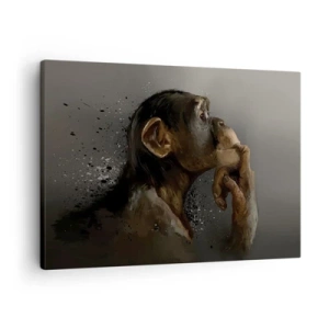 Quadro su tela - Stampe su Tela - Ritratto di una scimmia in posa riflessiva su uno sfondo grigio - 70x50cm - Sicuramente un pensatore - Decorazione murale moderna per soggiorno e camera da letto ARTTOR