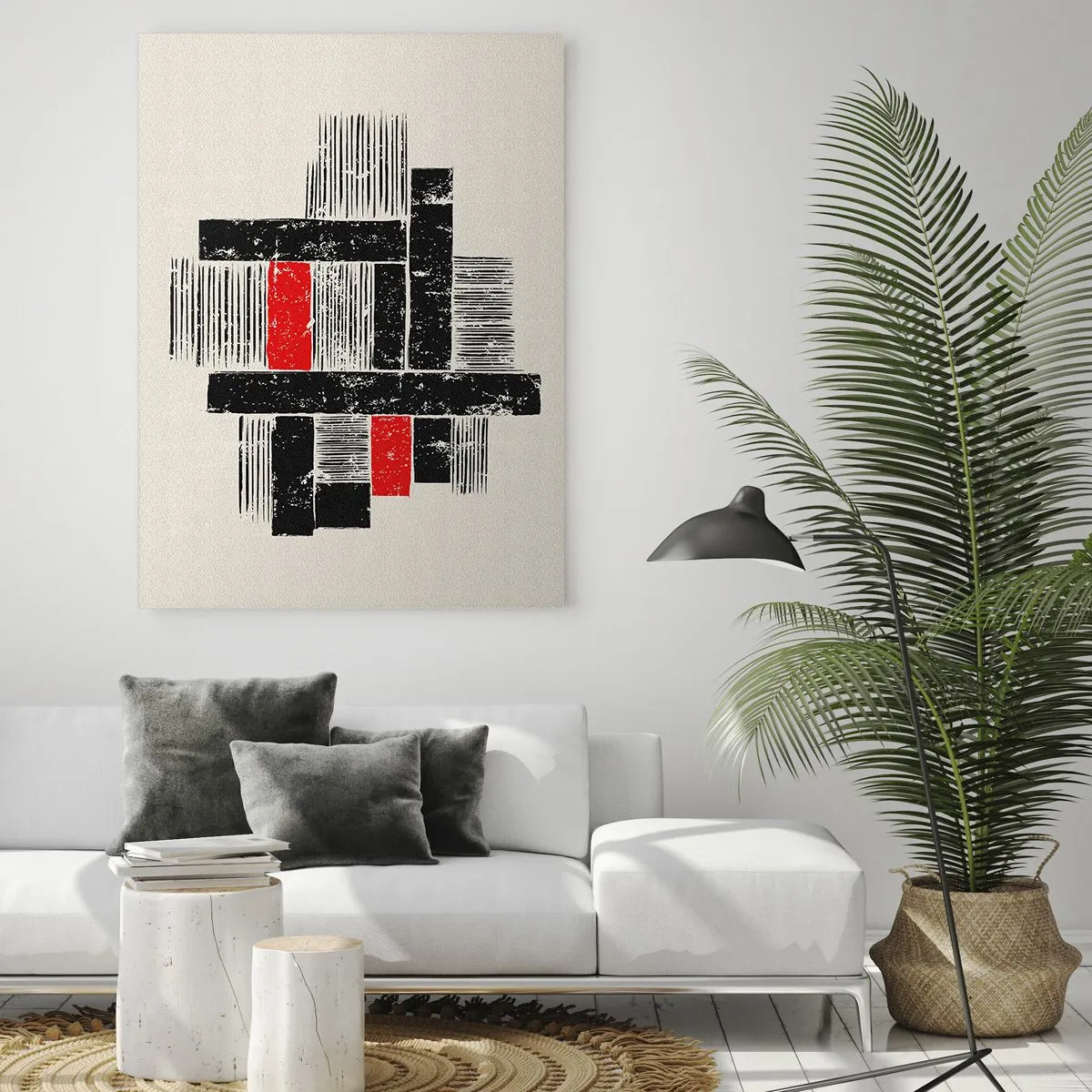 Quadro su vetro - Strisce astratte in nero e rosso - 50x70cm - Rosso e nero - Decorazione murale moderna per soggiorno e camera da letto ARTTOR