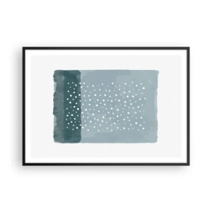 Poster in cornice nera - Un dipinto minimalista nei toni del blu con puntini - 100x70cm - Spuntate nel blu - Decorazione murale moderna per soggiorno e camera da letto ARTTOR