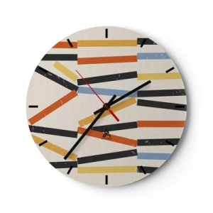Orologio da parete - Orologio in Vetro - Rettangoli colorati e neri disposti orizzontalmente su uno sfondo chiaro - 30x30cm - Composizione orizzontale - Decorazione murale moderna per soggiorno, cucina e camera da letto ARTTOR