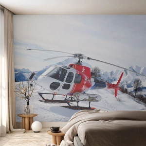 Fotomurali Premium Sand - Sempre pronto - Elicottero, Paesaggio, Alpi - 150x105 cm