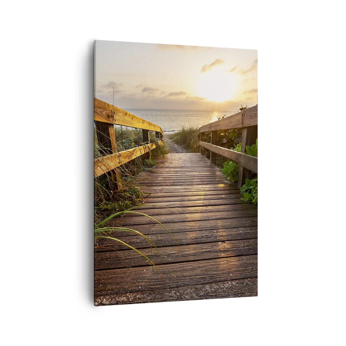 Quadro su tela - Stampe su Tela - Molo di legno che conduce alla spiaggia al tramonto - 70x100cm - Dritto verso la riva - Decorazione murale moderna per soggiorno e camera da letto ARTTOR