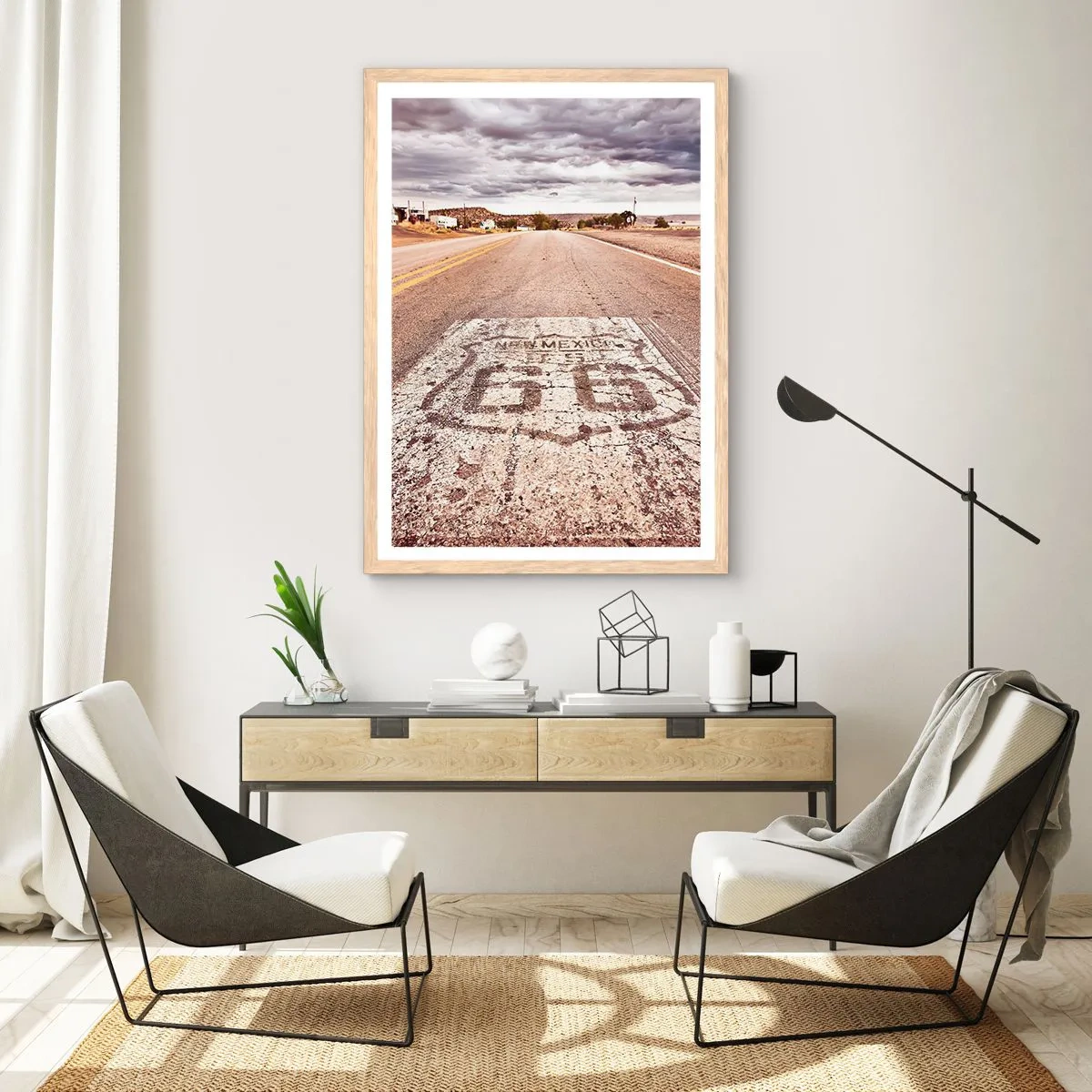 Poster in cornice rovere chiaro - La Route 66: una leggenda americana - 61x91 cm