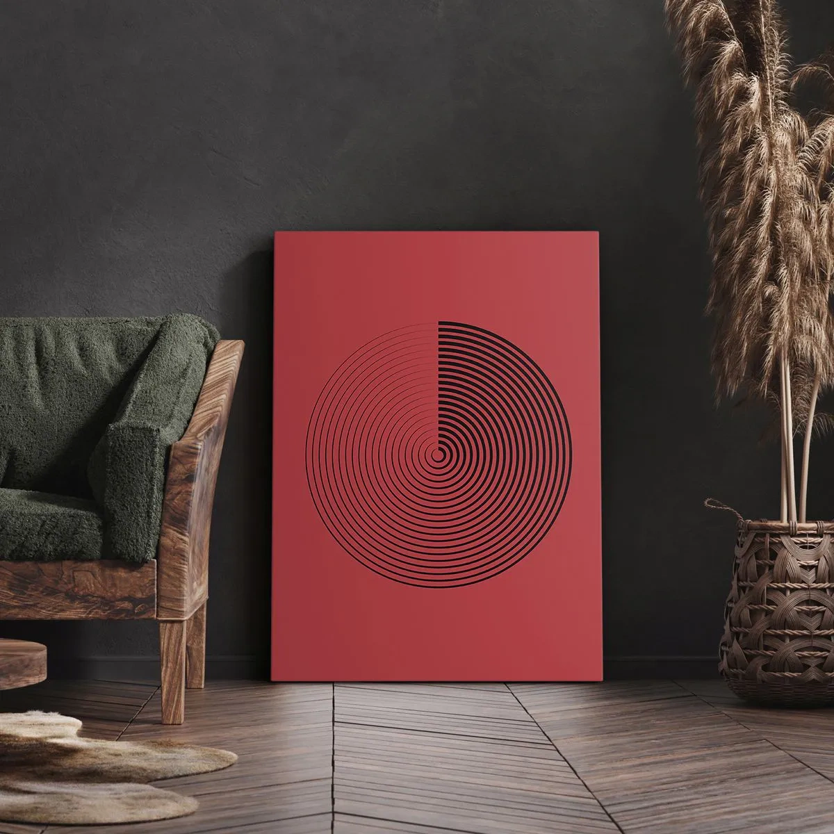 Quadro su tela - Stampe su Tela - Cerchi concentrici su sfondo rosso - 70x100cm - Movimento circolare - Decorazione murale moderna per soggiorno e camera da letto ARTTOR