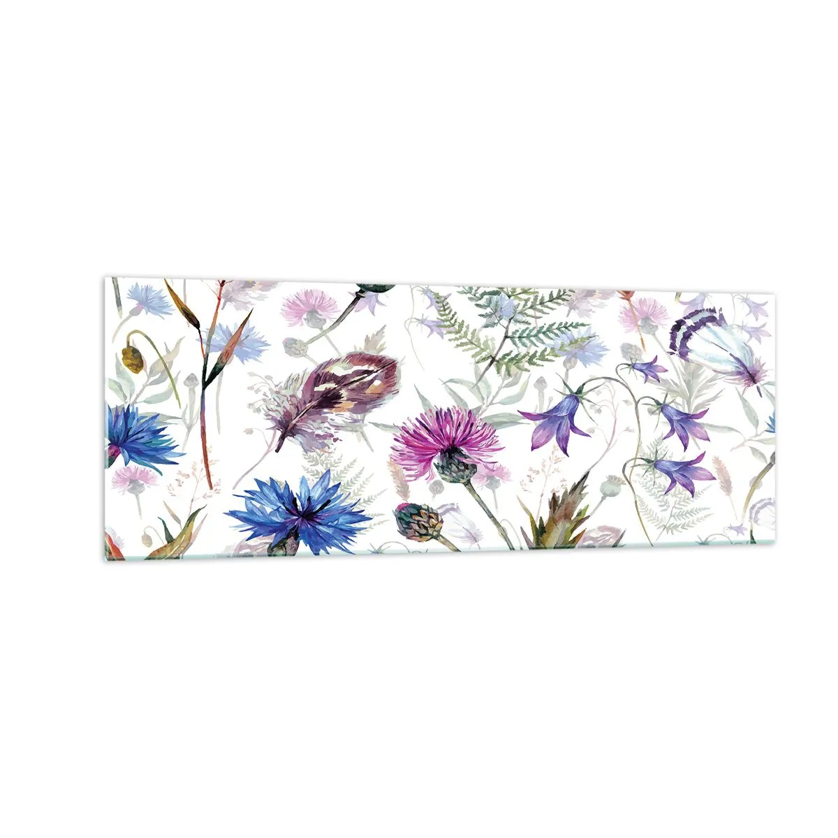 Quadro su vetro - Fiori ed erbe acquerellati su sfondo bianco in stile erbario - 140x50cm - Erbario polacco - Decorazione murale moderna per soggiorno e camera da letto ARTTOR