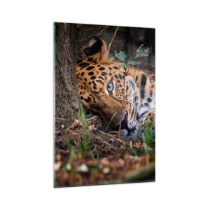 Quadro su vetro - Un leopardo sdraiato all'ombra degli alberi - 80x120cm - Fidati di me - Decorazione murale moderna per soggiorno e camera da letto ARTTOR