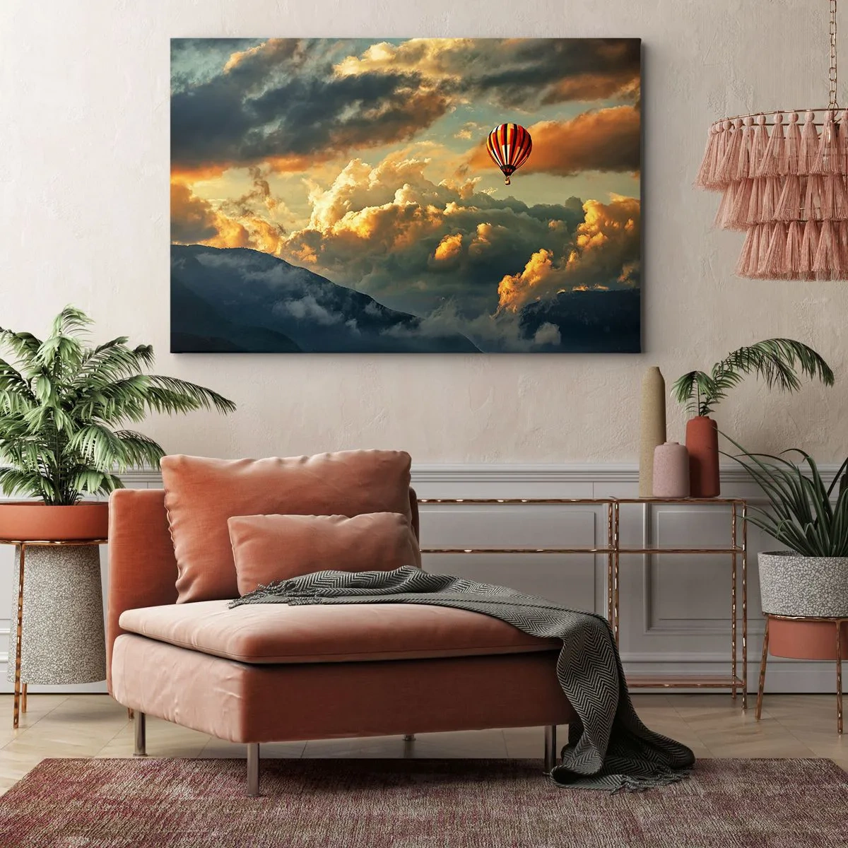 Quadro su tela - Stampe su Tela - Un pallone sullo sfondo di nuvole spettacolari - 120x80cm - Volo perché voglio - Decorazione murale moderna per soggiorno e camera da letto ARTTOR