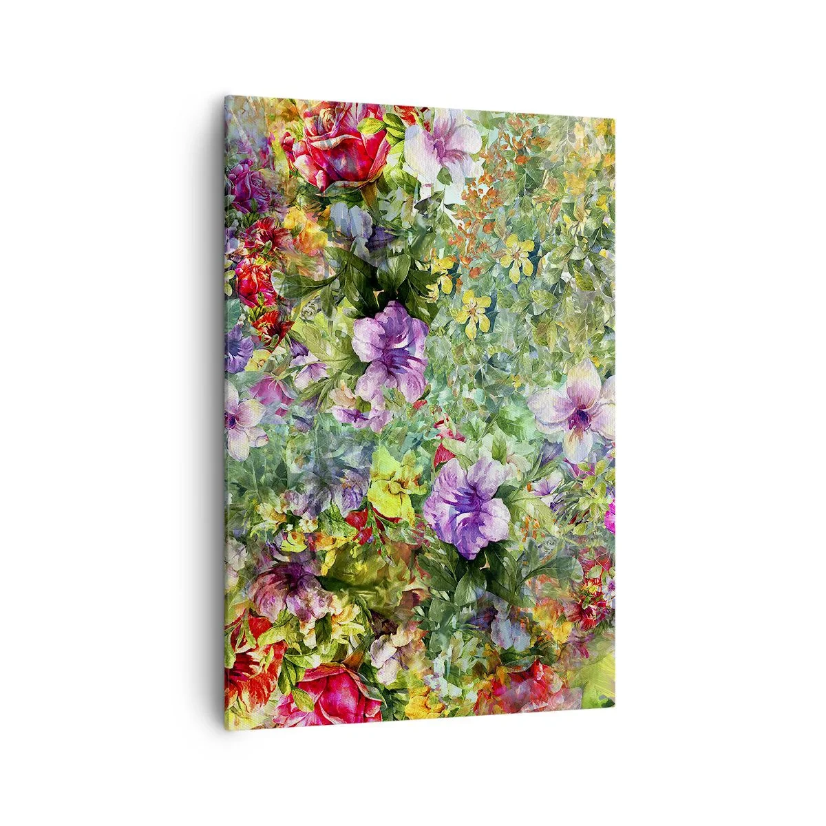 Quadro su tela - Stampe su Tela - Una composizione floreale colorata su uno sfondo verde - 70x100cm - Perdersi nei fiori - Decorazione murale moderna per soggiorno e camera da letto ARTTOR